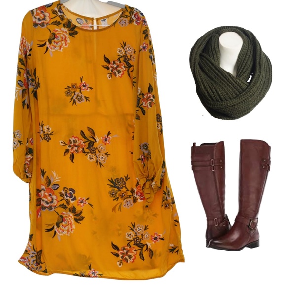 Old Navy - Yellow Floral 3/4 Sleeve Dress - Picture 1 of 4